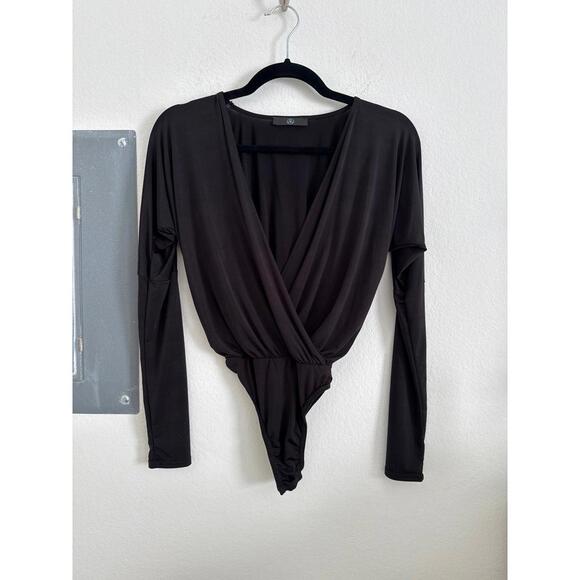 Missguided Black Surplice Bodysuit XS Button Thong - Picture 1 of 4